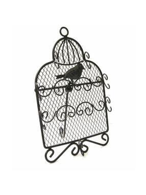 Birdcage Jewelry Holder Organizer 10" Black Metal Boston Warehouse NEW WITH TAGS